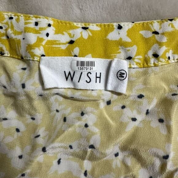 Wish Golden Bloom Dress Women's Medium Yellow Mini V-Neck Puff Sleeve Ruffle RTR - Picture 7 of 13